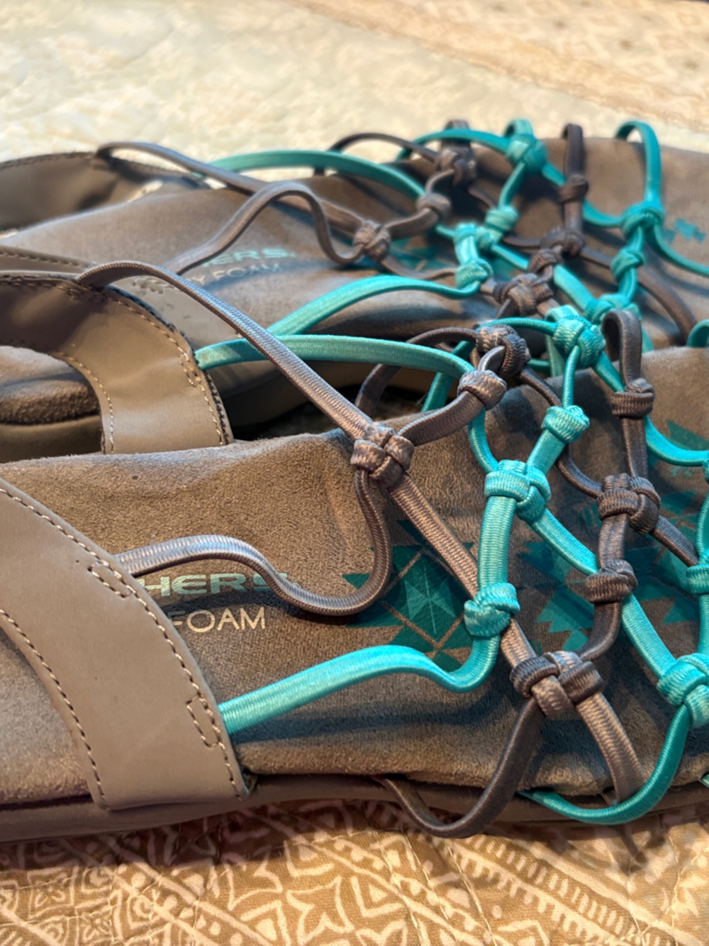 Skechers Gray and Teal Strappy Comfort Sandals